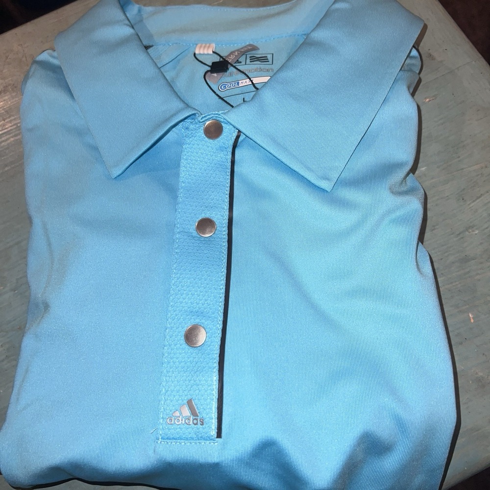 Adidas Puremotion CoolMax Mens Cyan (Teal) W/ Black Trim Golf Shirt L New w/tags